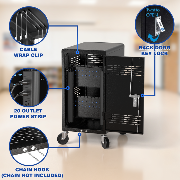C20C-H - 20 Device Mobile Charging Cart for Laptop, Black, Assembly Required