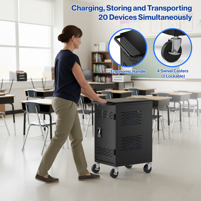 C20C-H - 20 Device Mobile Charging Cart for Laptop, Black, Assembly Required