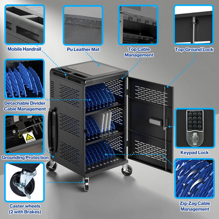 C30B-H - Fully Assembled 30-Unit Charging Cart with Electronic Keypad