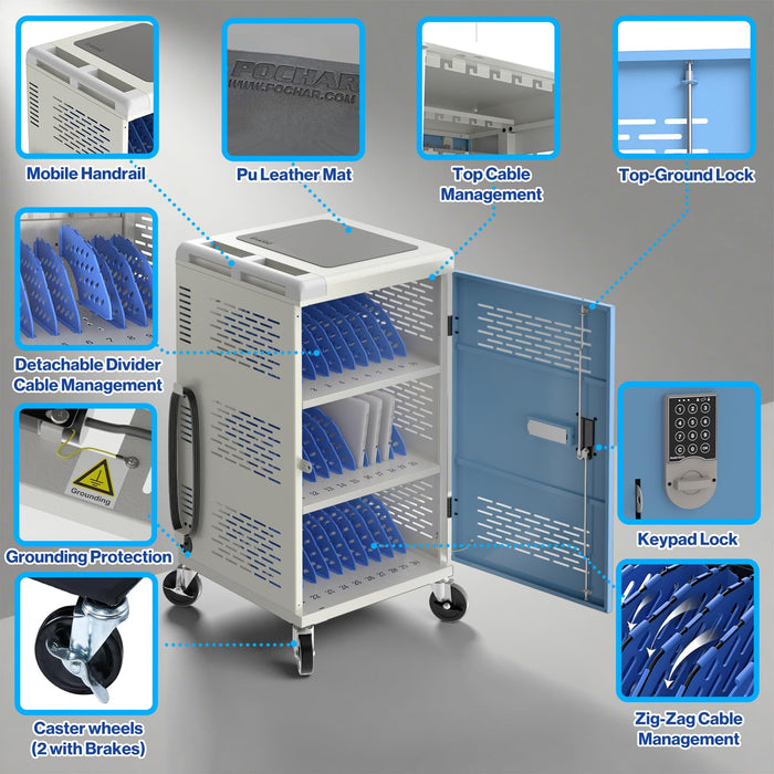 C30B-T - Fully Assembled 30-Unit Charging Cart with Electronic Keypad