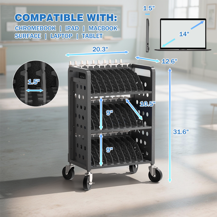 C30D-H - 30 Devices Open Laptop Charging Cart for iPads, Tablets