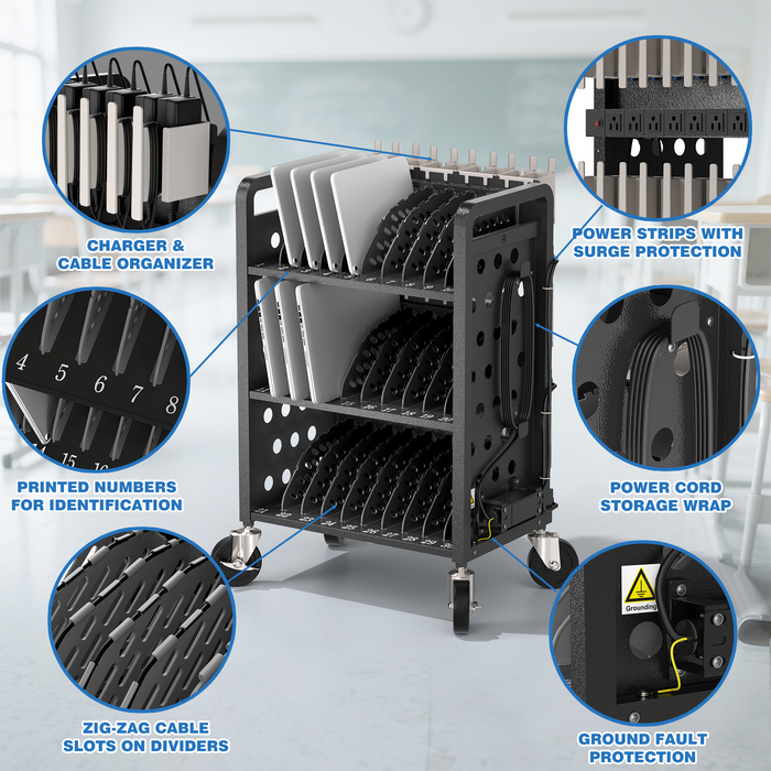 C30D-H - 30 Devices Open Laptop Charging Cart for iPads, Tablets