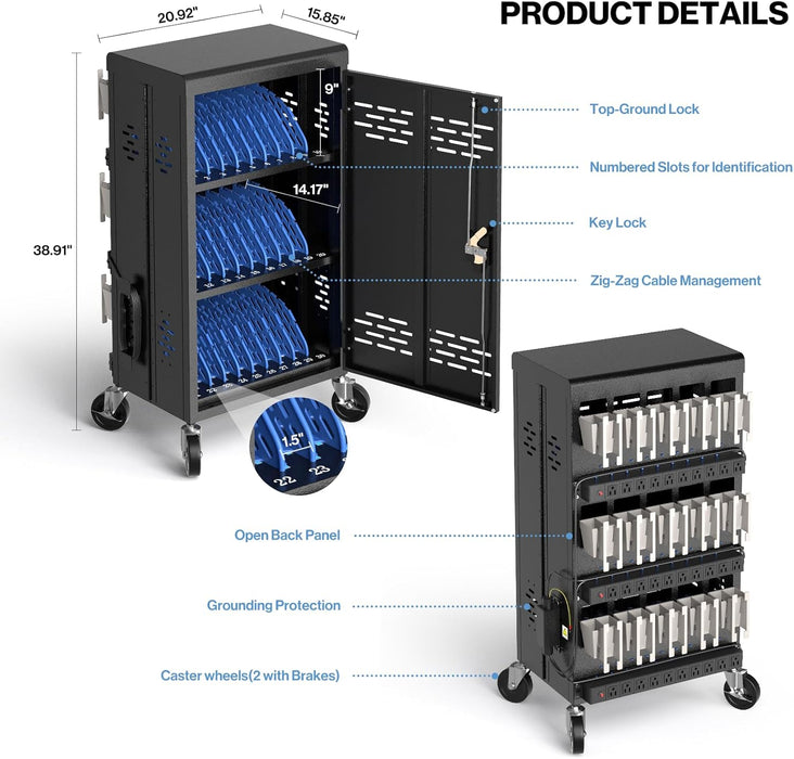 C30F-H - 30 Unit Device Laptop Charging Cart for Chromebooks