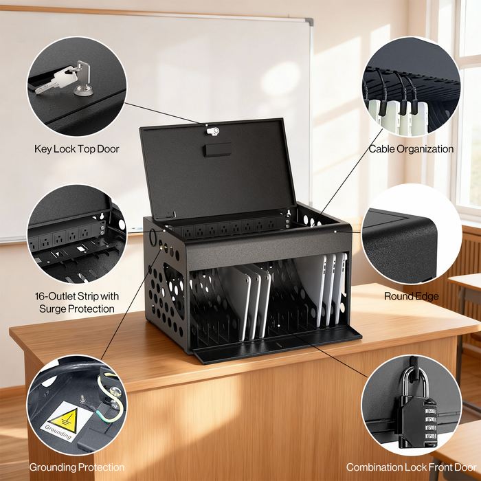 CCH16S - 16-Unit Charging Cabinet with Combination Lock (Black)