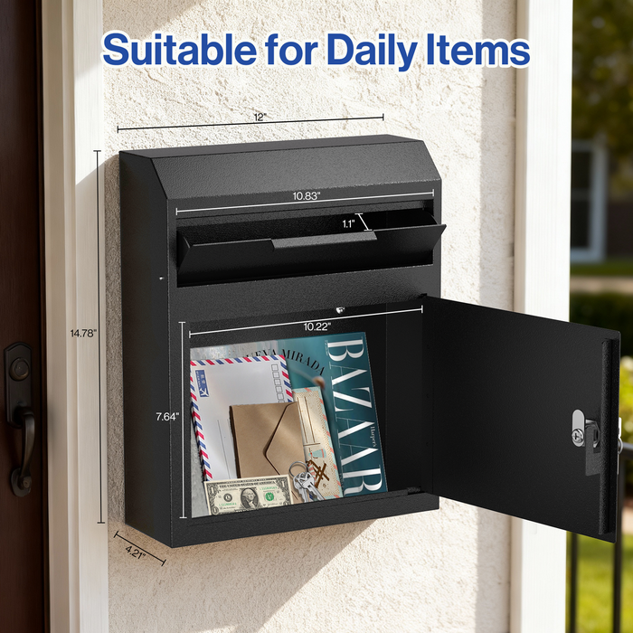 D02L-H - Large Wall Mount Drop Box Depository Safe (Black)