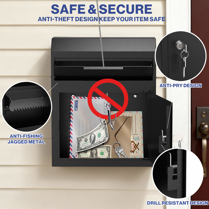 D02L-H - Large Wall Mount Drop Box Depository Safe (Black)