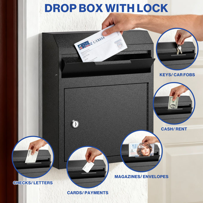 D02L-H - Large Wall Mount Drop Box Depository Safe (Black)