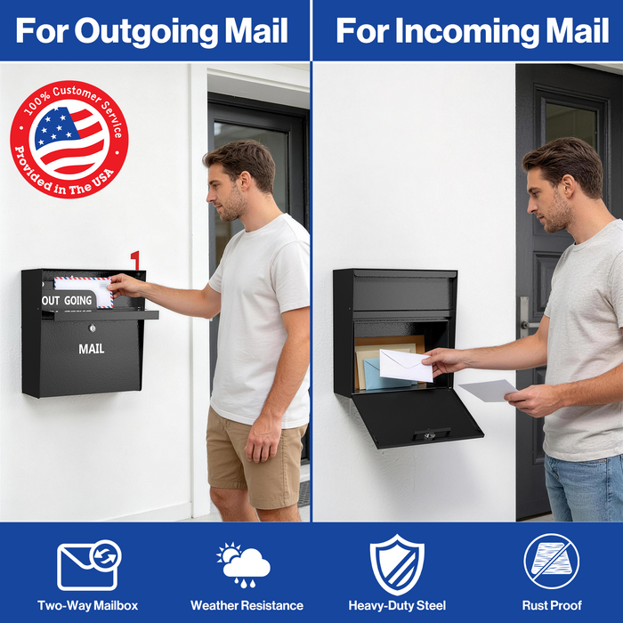 D03-H - Rainproof Wall Mount Mailbox with Outgoing Mail Flag and Holder