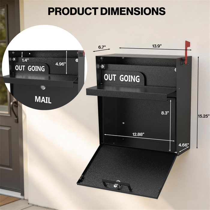 D03-H - Rainproof Wall Mount Mailbox with Outgoing Mail Flag and Holder