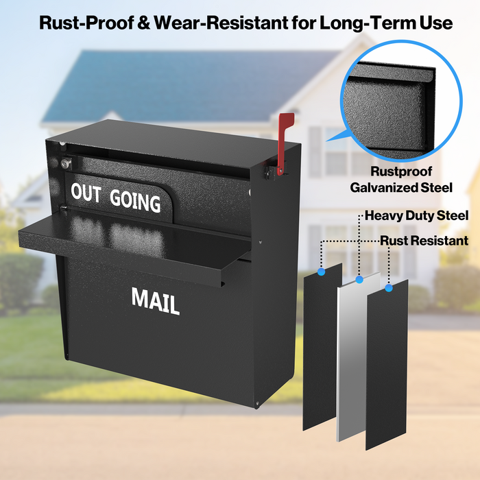 D03-H - Rainproof Wall Mount Mailbox with Outgoing Mail Flag and Holder