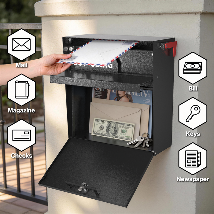 D03-H - Rainproof Wall Mount Mailbox with Outgoing Mail Flag and Holder