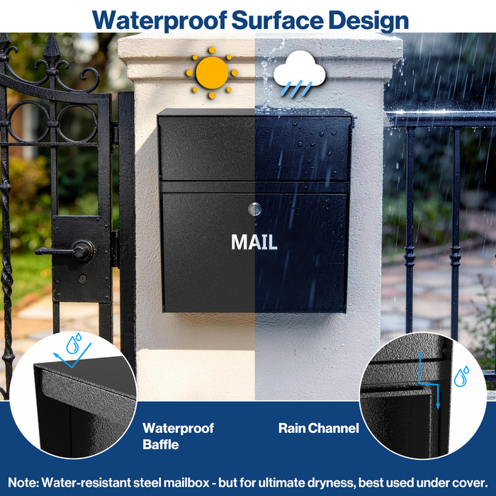 D03-H - Rainproof Wall Mount Mailbox with Outgoing Mail Flag and Holder
