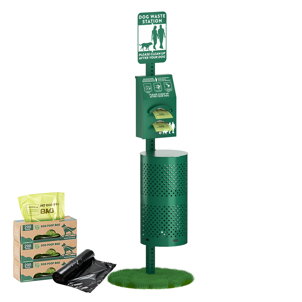 D19 - Aluminum Rustproof Pet Poop Station with 600 Waste Bags & 50