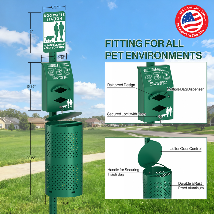D19 - Aluminum Rustproof Pet Poop Station with 600 Waste Bags & 50 Can Liners