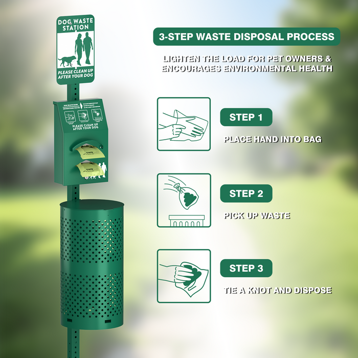 D19 - Aluminum Rustproof Pet Poop Station with 600 Waste Bags & 50 Can Liners