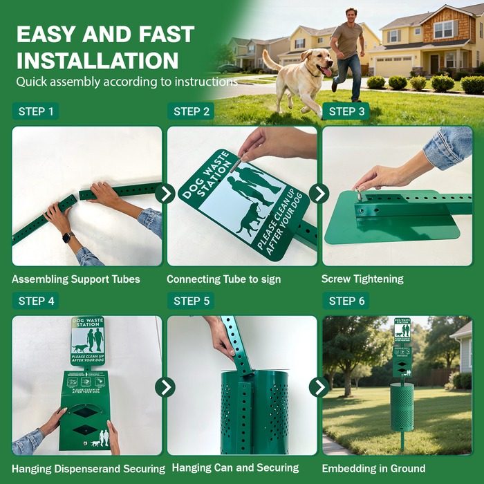 D19 - Aluminum Rustproof Pet Poop Station with 600 Waste Bags & 50 Can Liners