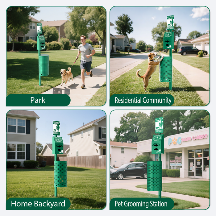 D19 - Aluminum Rustproof Pet Poop Station with 600 Waste Bags & 50 Can Liners