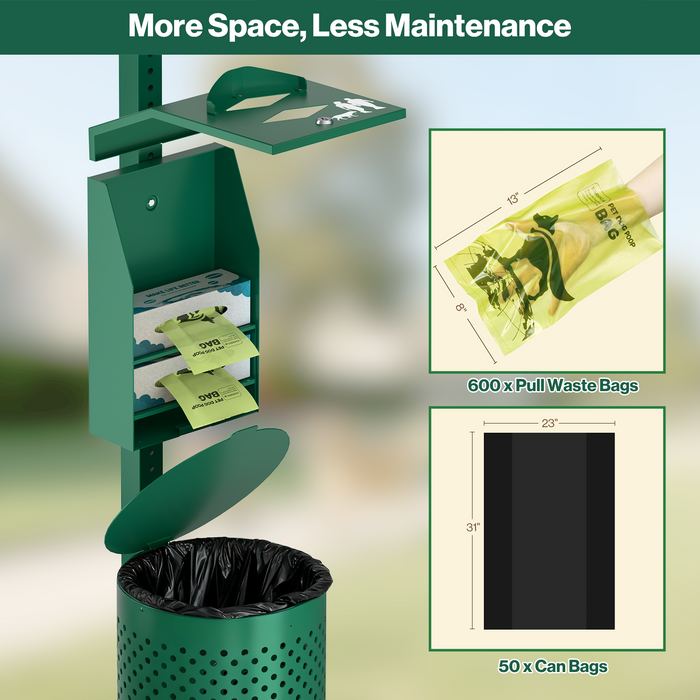 D19 - Aluminum Rustproof Pet Poop Station with 600 Waste Bags & 50 Can Liners
