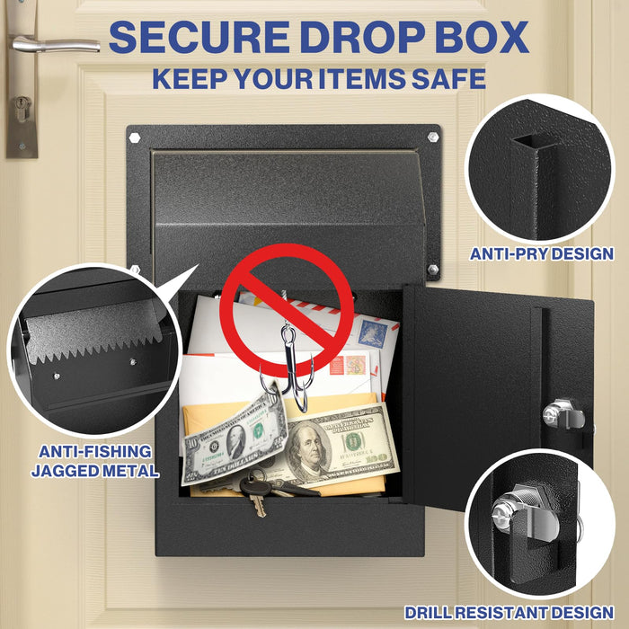 D1A-H - Through the Door Locking Mailbox for Daily Items, Black