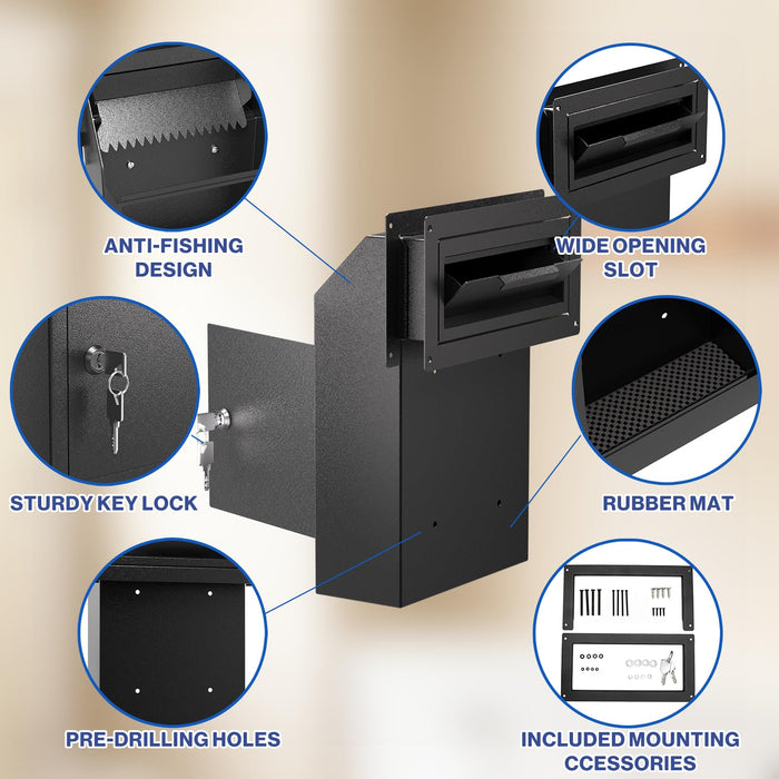 D1A-H - Through the Door Locking Mailbox for Daily Items, Black