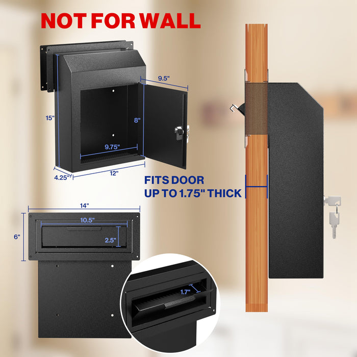 D1B-H -Large Through the Door Locking Mailbox for Daily Items, Black