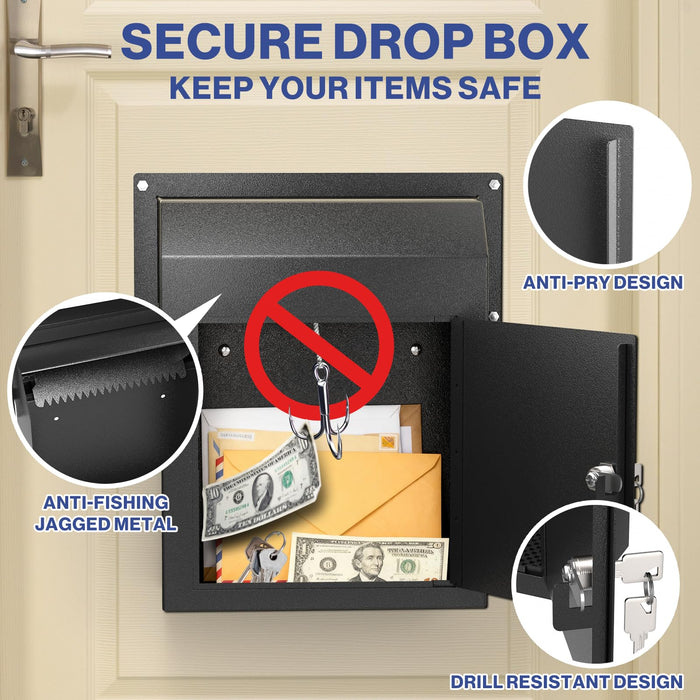 D1B-H -Large Through the Door Locking Mailbox for Daily Items, Black