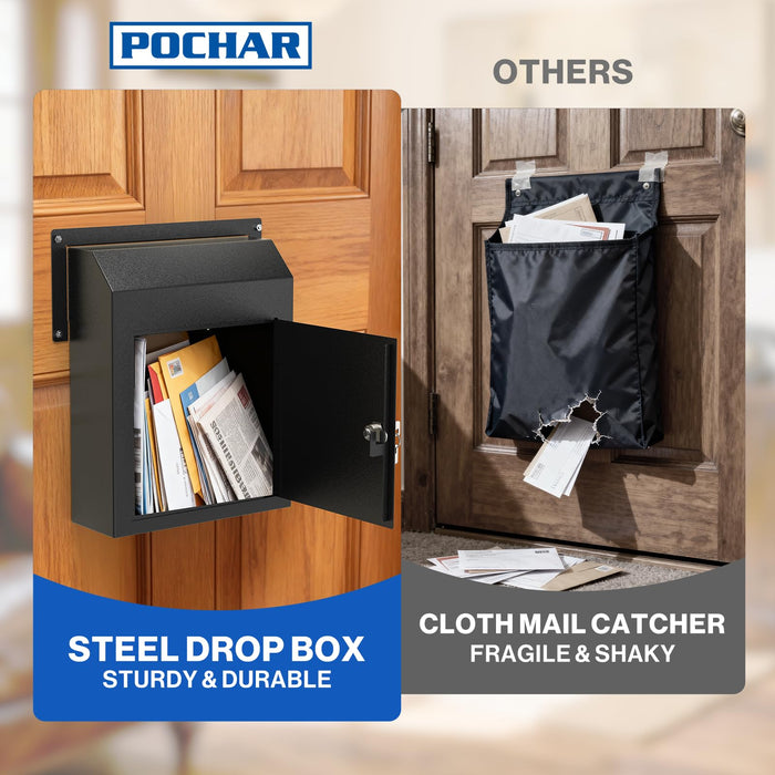 D1B-H -Large Through the Door Locking Mailbox for Daily Items, Black