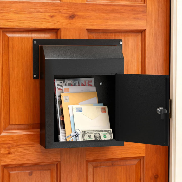 D1B-H -Large Through the Door Locking Mailbox for Daily Items, Black