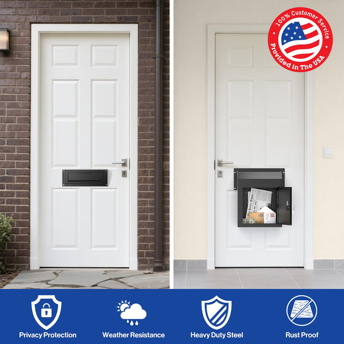 D1C-H - Through the Door Locking Mailbox with Rainproof Design, Black