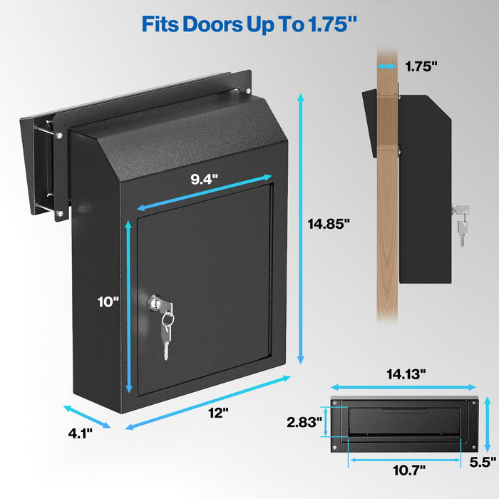 D1C-H - Through the Door Locking Mailbox with Rainproof Design, Black