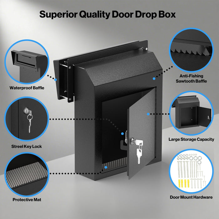 D1C-H - Through the Door Locking Mailbox with Rainproof Design, Black