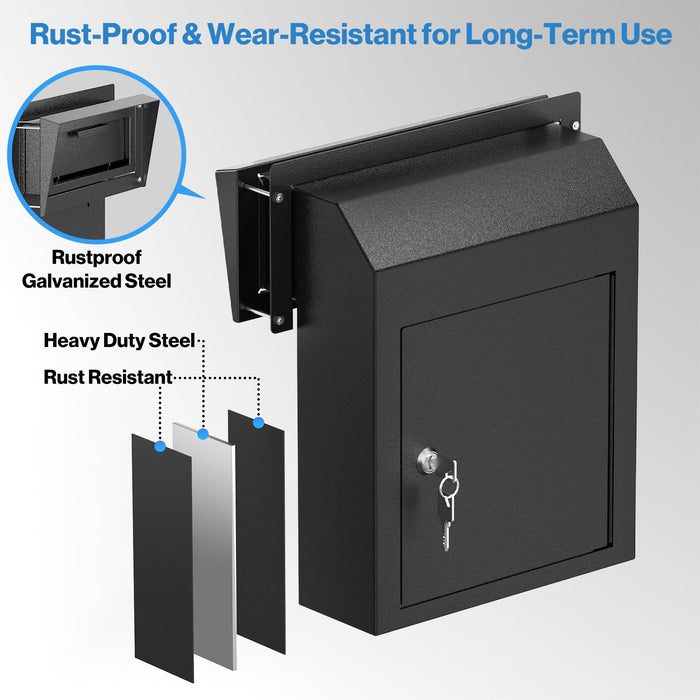 D1C-H - Through the Door Locking Mailbox with Rainproof Design, Black