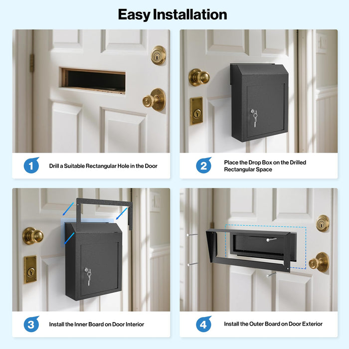 D1C-H - Through the Door Locking Mailbox with Rainproof Design, Black