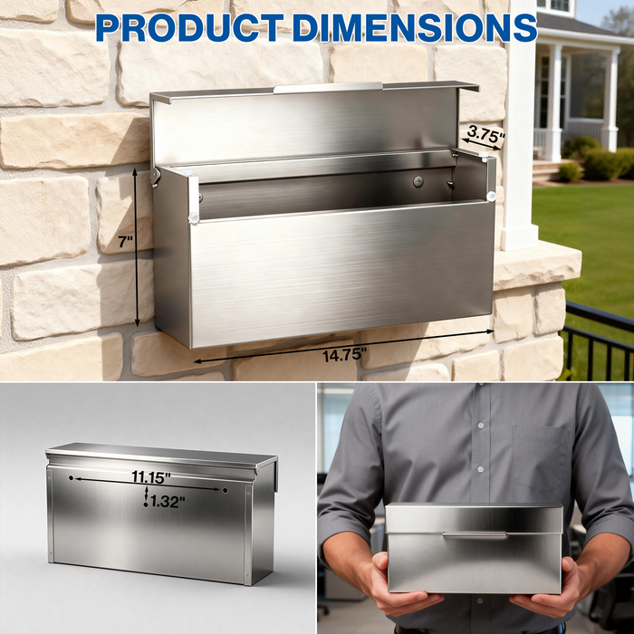 D20 - Stainless Steel Mailbox Modern Mailbox for Outside