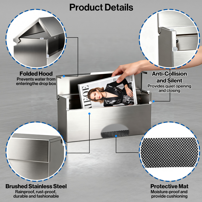 D20 - Stainless Steel Mailbox Modern Mailbox for Outside