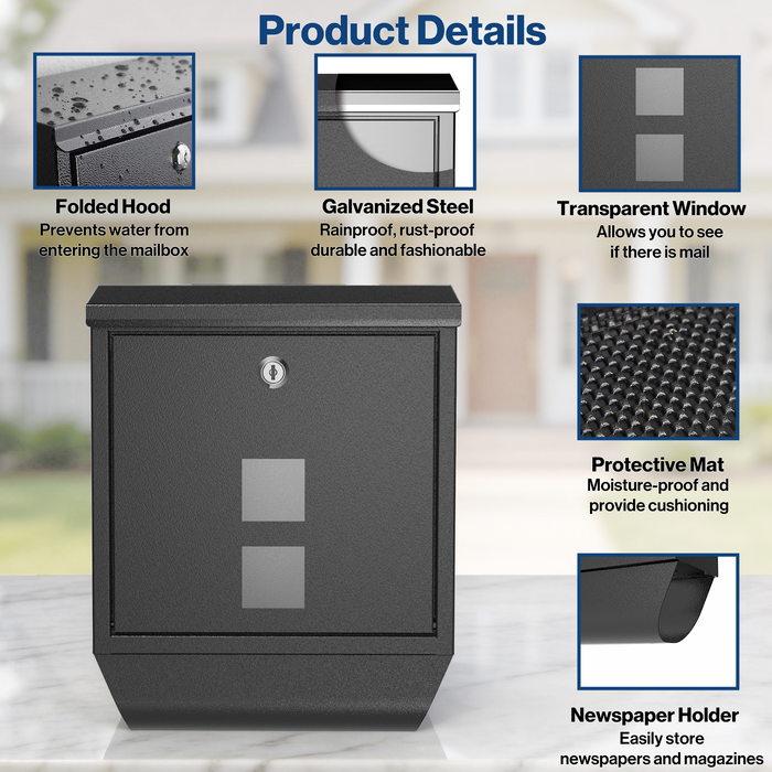 D21B-H - Rainproof Galvanized Steel Mailbox Wall Mount