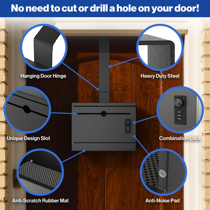 D22-H - Over The Door Steel Drop Box with Combination Lock (Black)