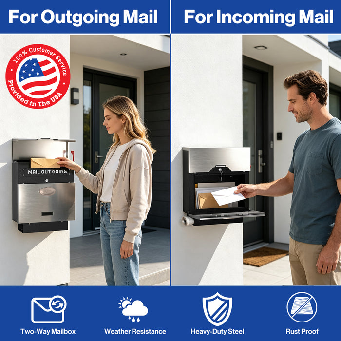 D23-H - Stainless Steel Mailbox for Wall with Newspaper Holder - 14.25'' x 6'' x 17.25''