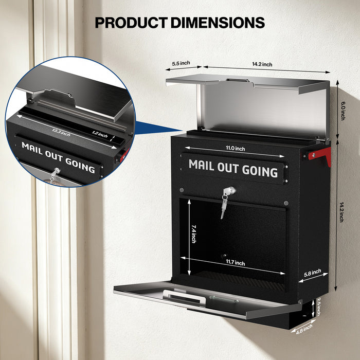 D23-H - Stainless Steel Mailbox for Wall with Newspaper Holder - 14.25'' x 6'' x 17.25''