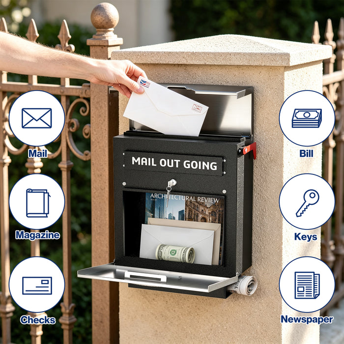 D23-H - Stainless Steel Mailbox for Wall with Newspaper Holder - 14.25'' x 6'' x 17.25''