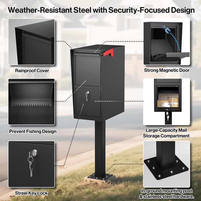 D25-H - Curbside Large Mailbox for Outside (Black)