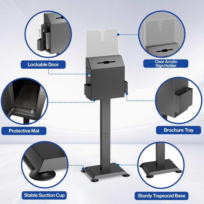 D29-H - Standing Suggestion Box with Top Sign Display, Black