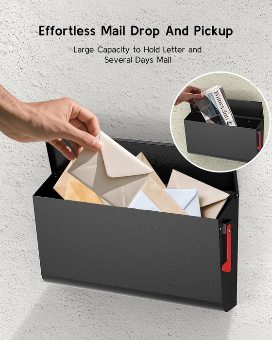 D5-H - Galvanized Steel Modern Black Metal Mailbox