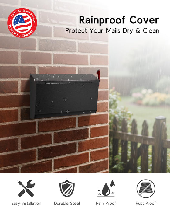 D5-H - Galvanized Steel Modern Black Metal Mailbox