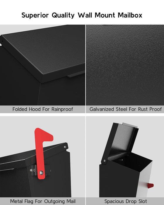 D5-H - Galvanized Steel Modern Black Metal Mailbox