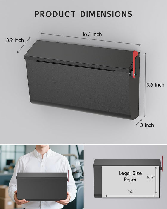 D5-H - Galvanized Steel Modern Black Metal Mailbox
