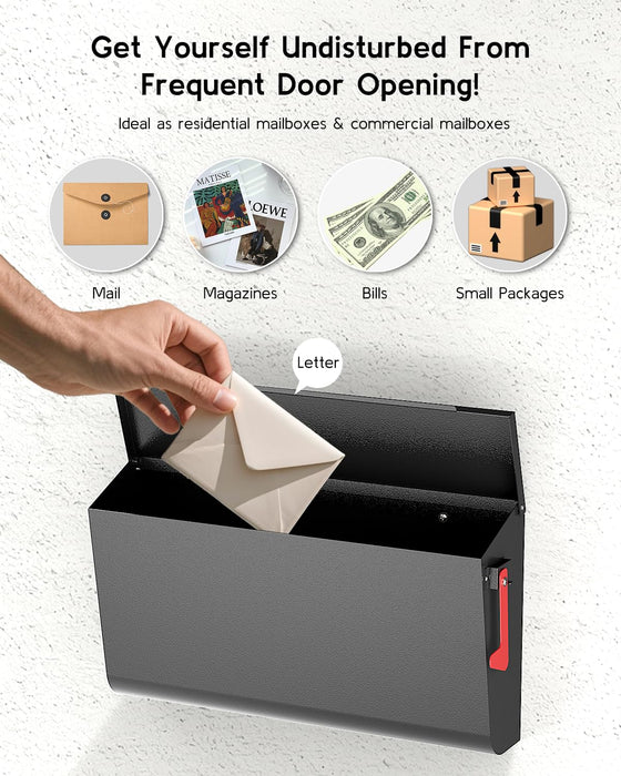 D5-H - Galvanized Steel Modern Black Metal Mailbox