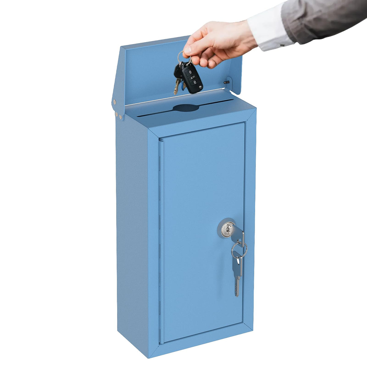 Glass Key Box Drop D6-B - Outdoor Large Key Drop Box - 6.125‘‘Lx3’’Dx12‘'H (Blue) — Pochar LLC