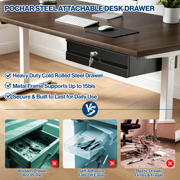 DR2 - 17.75" Steel Under Desk Drawer with Lock & Keys