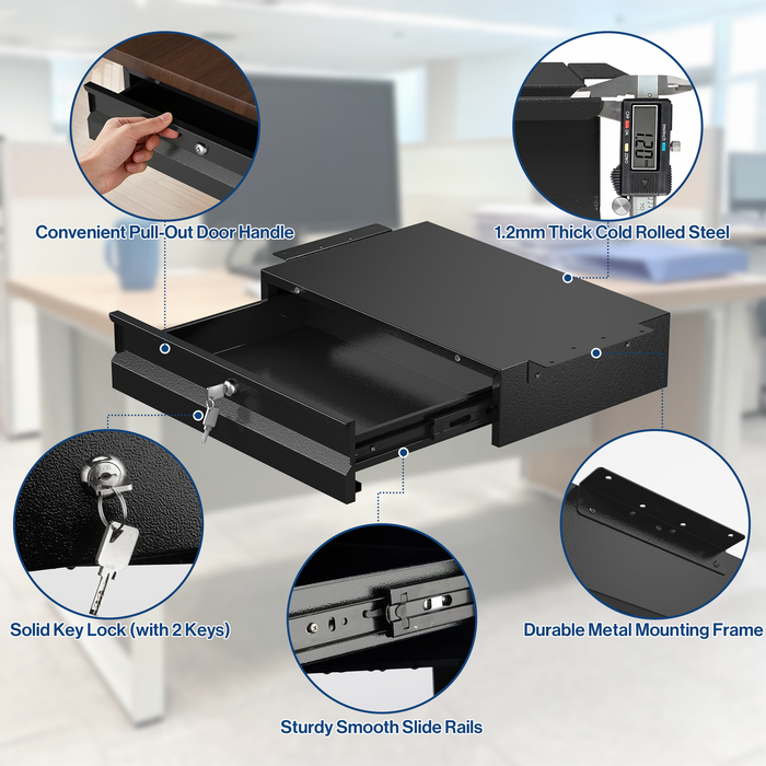 DR2 - 17.75" Steel Under Desk Drawer with Lock & Keys